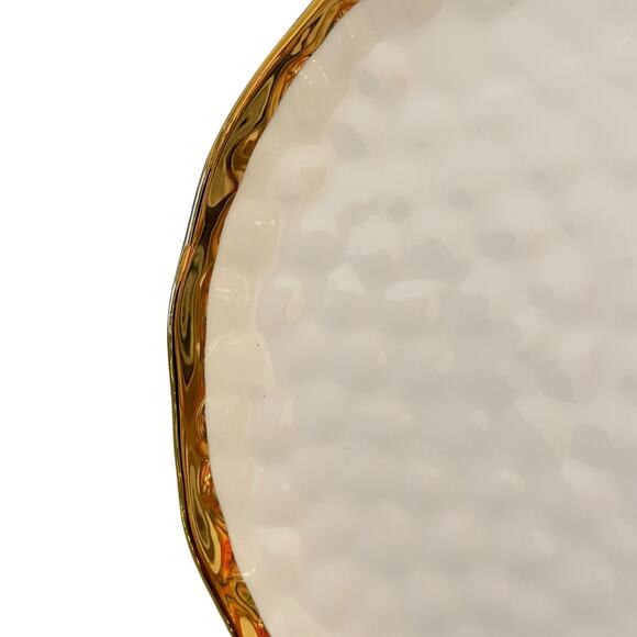 Yedi Bone China Dinner Plates 10" Set of 4 White & Gold Textured Finish New - Picture 6 of 14